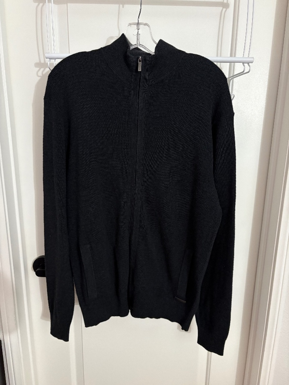 Christian Berg Stockholm Ribbed Full-Zip Cotton Sweater Jacket Black Men’s Large